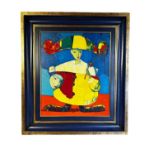 Contemporary oil on canvas, clown, 61.5 x 51.5cm, signed lower right, signed, and dated verso, and