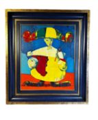 Contemporary oil on canvas, clown, 61.5 x 51.5cm, signed lower right, signed, and dated verso, and