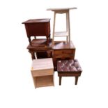 Quantity of general furniture to include a glass table, coffee table, side table, piano stool,