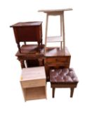 Quantity of general furniture to include a glass table, coffee table, side table, piano stool,