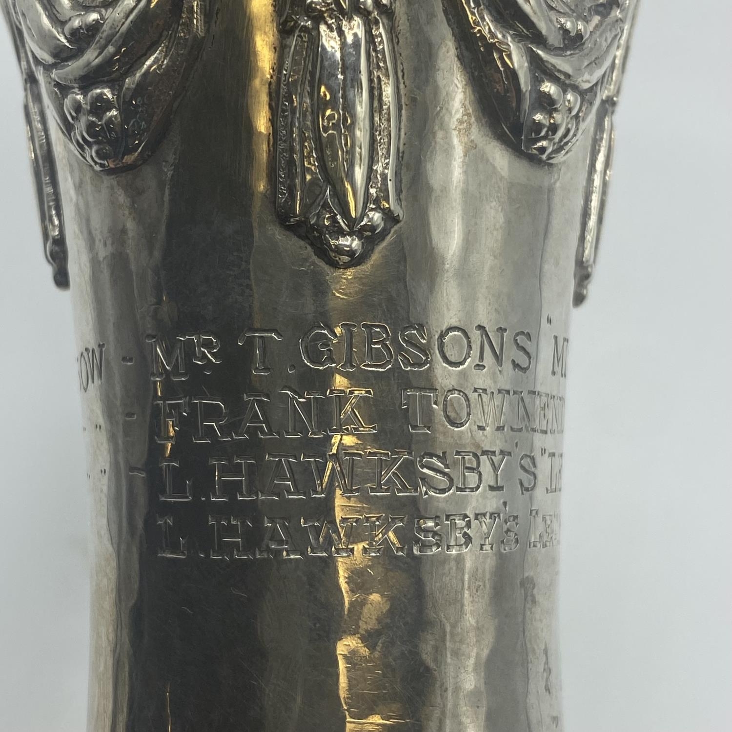 A good pair of sterling silver trumpet vases The British Berkshire Society's Challenge Cup inscribed - Image 9 of 11