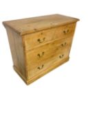 Natural pine small chest of 2 short over 2 long graduated drawers with brass handles 100 cm L x 81