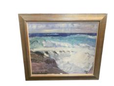 Contemporary oil on canvas, in silvered glazed frame, 73 x 88cm, marked verso "Atlantic" an