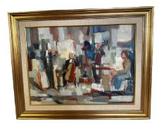 Contemporary oil on canvas, the orchestra, 52cm x 71cmin gilt frame, titled and signed verso