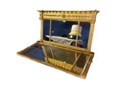 Two Regency gilt Triptic three panel over mantle mirrors, largest is 88cmW
