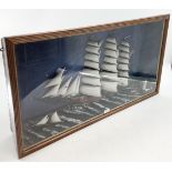 Scratch built model of USS The Boston, three mast barque or frigate in a glazed display case
