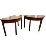 A pair of Georgian mahogany demi-lune side tables (D-ends of a dining table) 106 cm W 52 cm D x 72