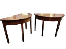A pair of Georgian mahogany demi-lune side tables (D-ends of a dining table) 106 cm W 52 cm D x 72