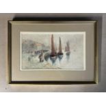 Frank Rousse (act. 1894 - 1917) watercolour on paper harbour scene in a gilt glazed frame, signed