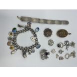 A collection of silver and white metal jewellery 130g