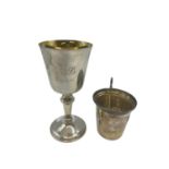 A Sterling silver wine goblet with gilt interior by WI Broadway, Birmingham 2000 together with a