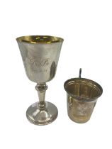 A Sterling silver wine goblet with gilt interior by WI Broadway, Birmingham 2000 together with a