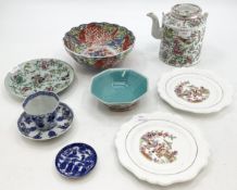 A collection of Oriental ceramics to include an enamelled plate, bowls etc