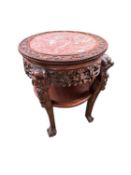 Circular heavily carved hardware Chinese marble top stand/table 48.5 dia x 67 cm H