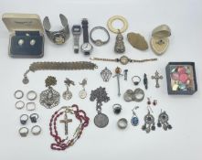 A collection of silver , white metal and costume jewellery /watches
