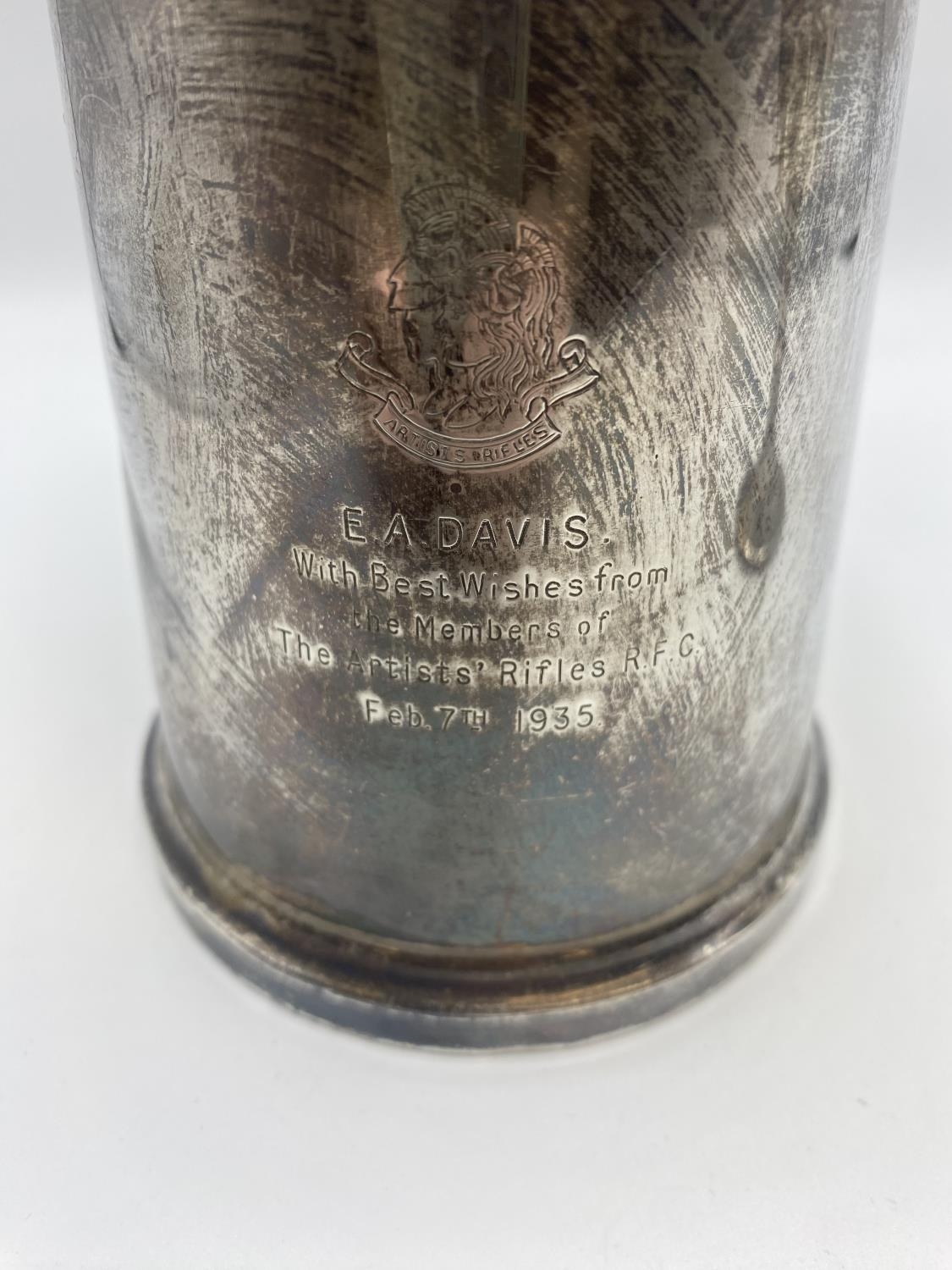 A sterling silver mug with glass bottom. Birmingham 1934. Together with a white metal wine goblet - Image 2 of 4