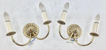A pair of gilt brass 2 branch wall sconces each 15cm W