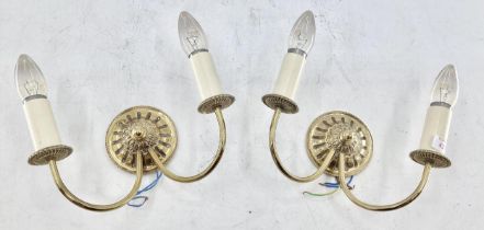 A pair of gilt brass 2 branch wall sconces each 15cm W