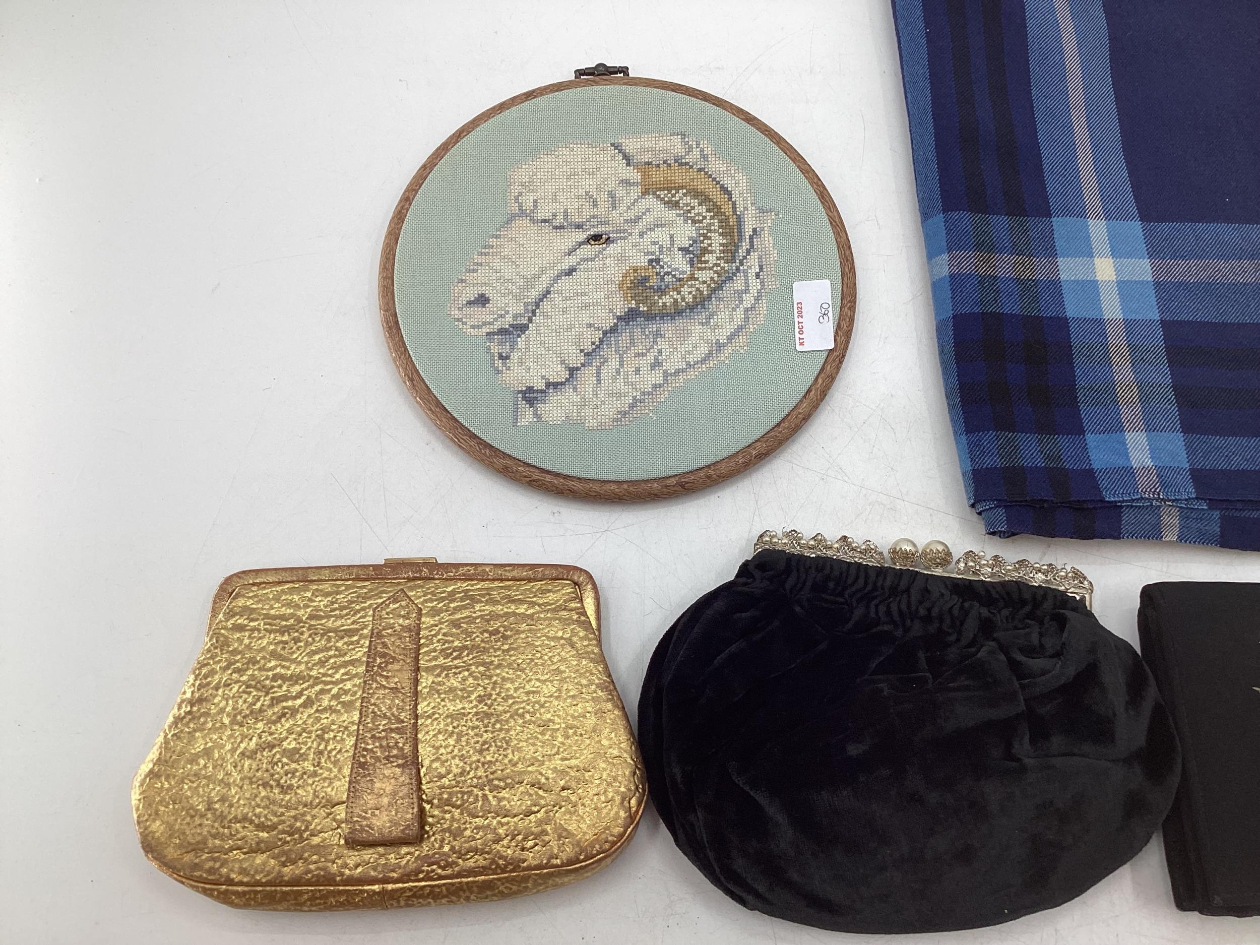 A collection of vintage handbags, a Hermes atomiser in original box and a vintage airline blanket - Image 2 of 8