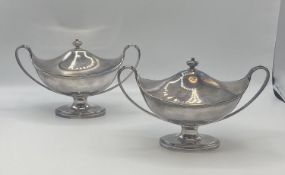 A pair of sterling silver Adams style lidded sauce tureens by CJ Vander London 1962. 32ozt. Approx