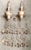 A pair of brass six branch ceiling chandleries