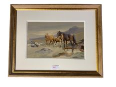 Mable Amber Kingwell, 1890-1924, Ponies on Dartmoor, watercolour on paper, signed, framed and glazed
