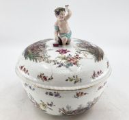 A large Victorian punch bowl and cover with transfer printed schemes, Bacchanalian knop, 34 x 30cm