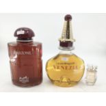 Two shop display perfume Factice bottles, Hermes, Venezia and a small example of Ellie Sarr
