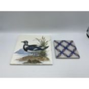 Two Antique tiles, one Minton with a bird (cracked), see images for details and label verso