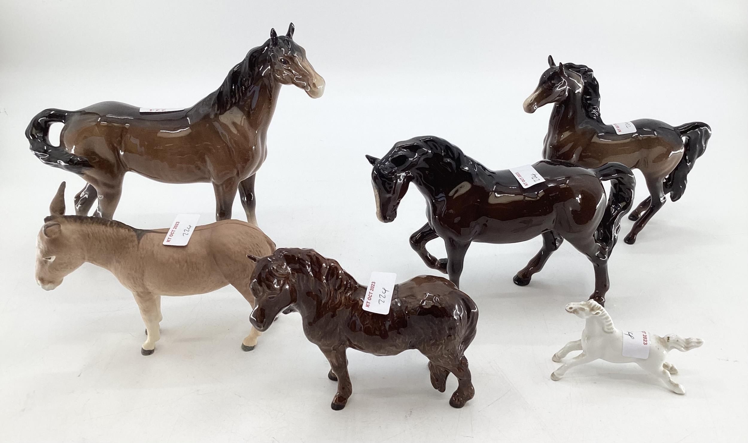 A collection of Beswick Horses, together with a Beswick Donkey and a small Blanc De Chine model of a