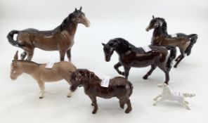 A collection of Beswick Horses, together with a Beswick Donkey and a small Blanc De Chine model of a