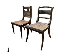 Two antique and distressed bergere seated chairs, in need of restoration