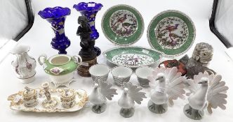 A quantity of English and Continental decorative ceramics to include 2 pairs of winged birds, and