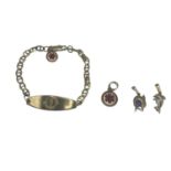 A 10ct gold marked ID bracelet with 9ct and 10ct charms 12.5g