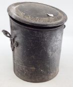 A metal toleware style cylinder coal scuttle 40cmh