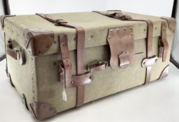 Large canvas trunk with leather straps