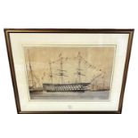 Watercolour and pencil on paper, of HMS Victory, circa 1895 at Portsmouth, in a glazed gilt frame,