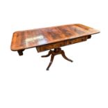 Regency cross banded flame mahogany sofa table 149.cm with leaves up (90 cm with leaves down) x 64