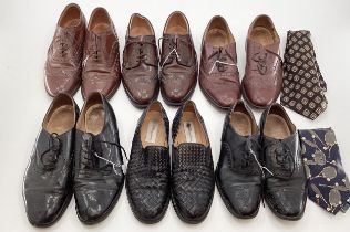 A quantity of Gents leather shoes, sizes 8, 9 , 11, and two ties