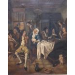 Oil on canvas, Tavern scene, indistinctly signed lower right in an unglazed gilt frame, 39 x 30cm