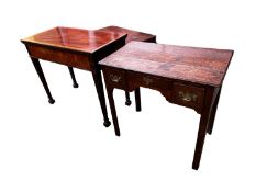 An inlaid mahogany fold over card table 91 cm W x 45 cm D x 76 cm H together with a small Georgian