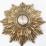 A giltwood sunburst wall clock with 8 day movement, 42cm