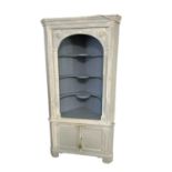 A painted vintage corner cupboard in the C18th style, 97cm W x 54cm D x 196cm H