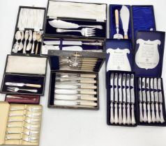A collection of silver plate (flatware etc).
