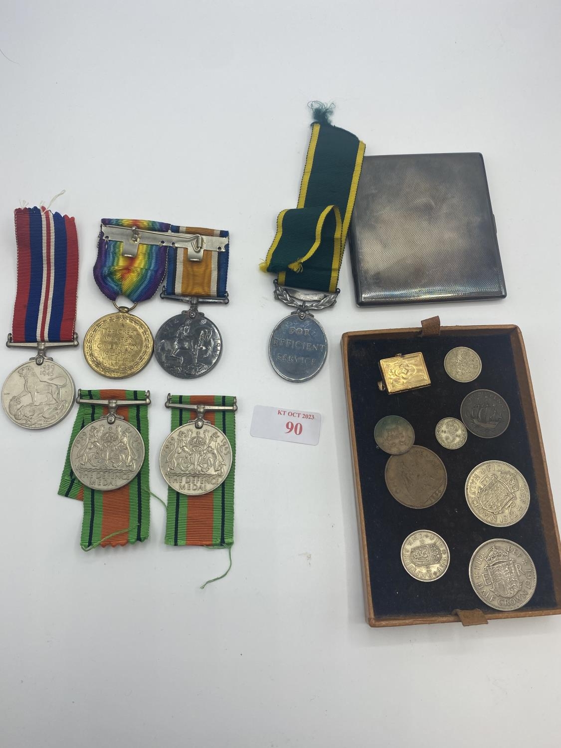 A sterling silver cigarette case together with WWI medals to Capt EF Davis, WWII medals and - Image 2 of 9