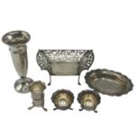 A collection of miscellaneous sterling silver items, to include a trumpet vase salts etc, various
