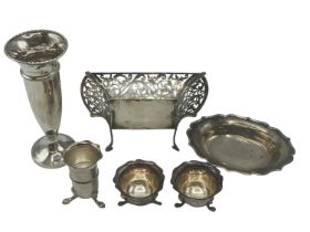 A collection of miscellaneous sterling silver items, to include a trumpet vase salts etc, various