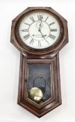 A mahogany drop head wall clock, 8 day movement, dial signed H Renold London; and an oak framed