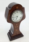 An early C20th mahogany inlaid mantel clock in the Art Nouveau style, 31cmH