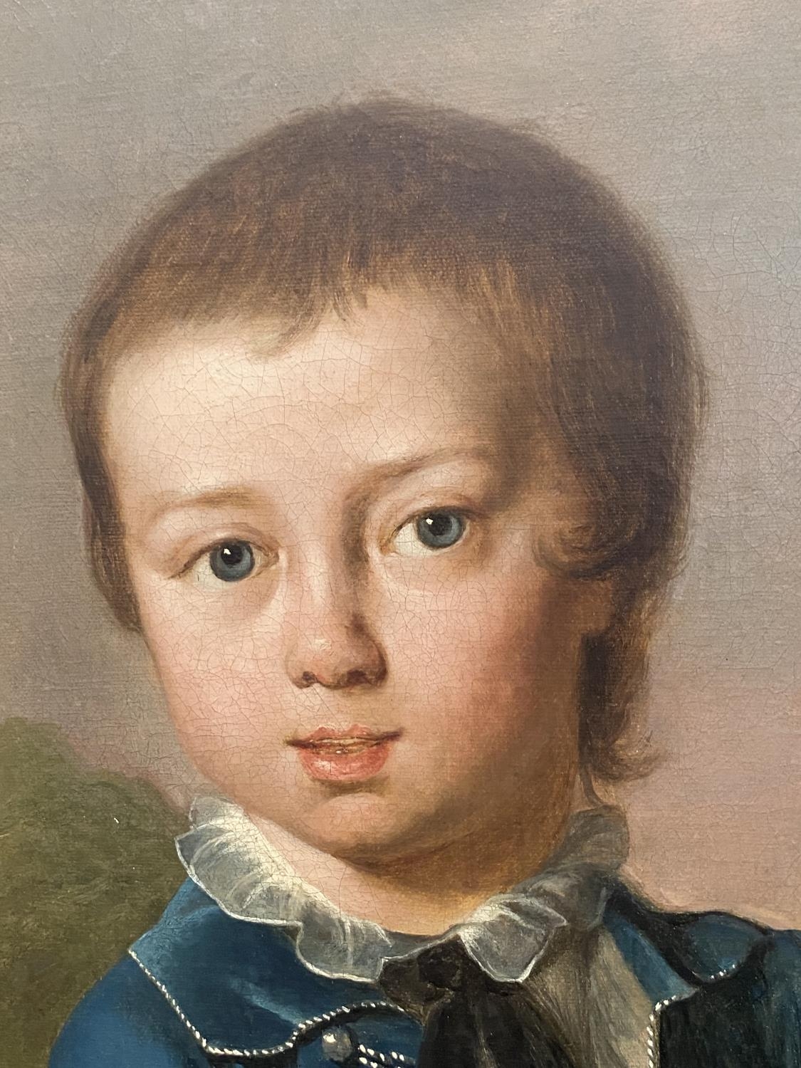 Attributed to Hugh Barron (1745 - 1791), Portrait of a Boy in Blue in an architectural Landscape, - Image 3 of 10